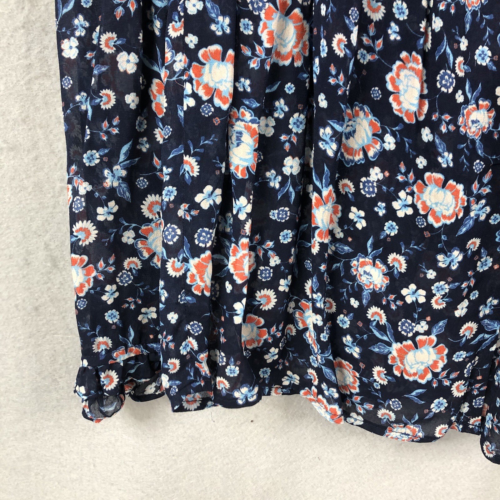 Dear John Top Womens Medium Blue Floral Sheer Smocked Flowy Boho Peasant Cottage
