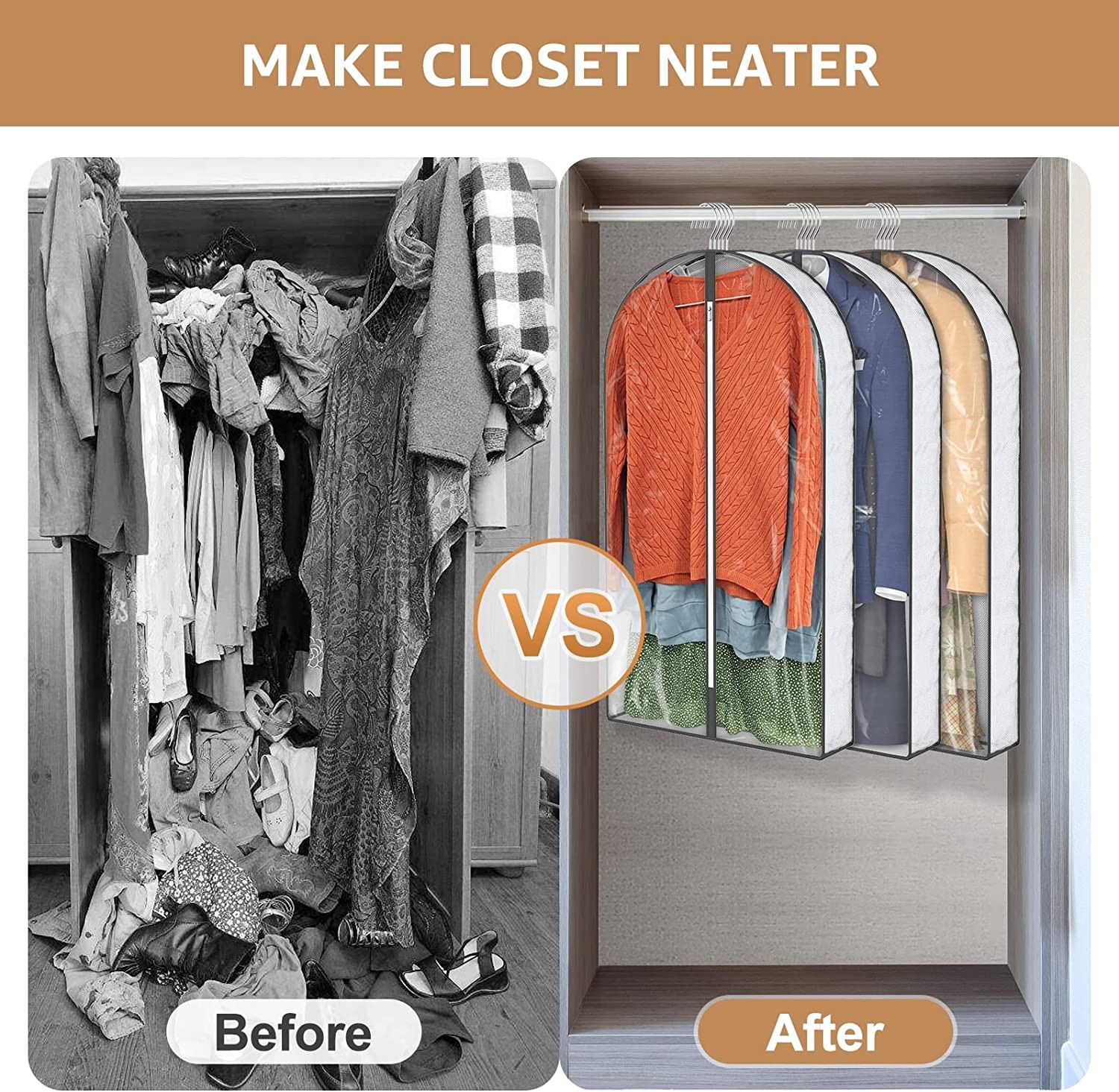 3pcs Garment Bags Clear Zipper Clothes Cover Closet Storage Bag For Coat Jacket