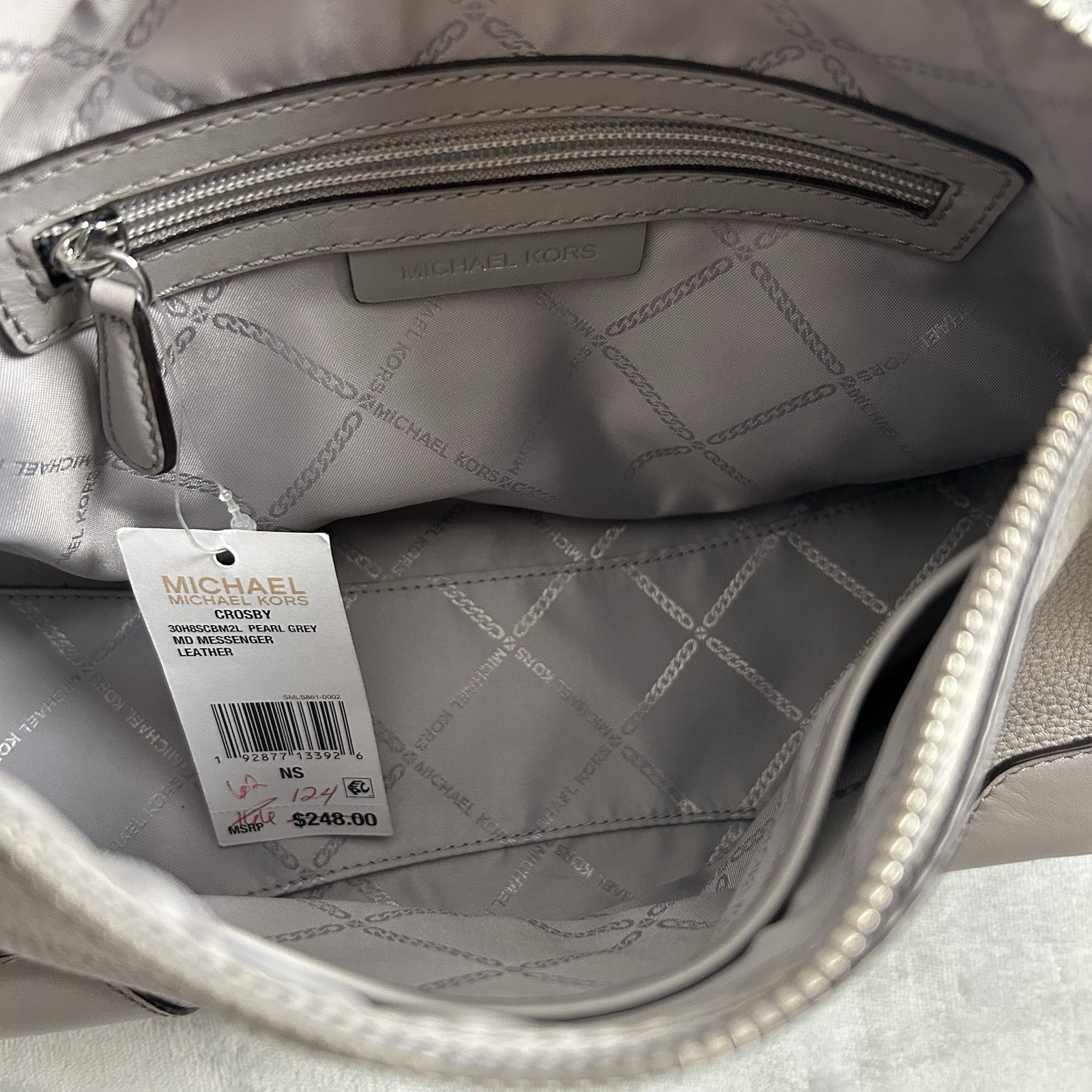 Michael Kors Crosby Pebble Leather Messenger Shoulder Crossbody Bag Purse Gray