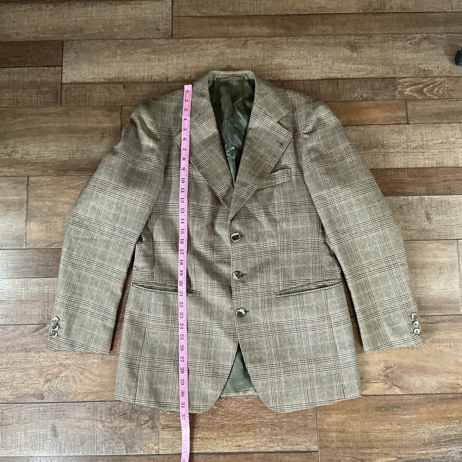 VTG Skopes Trevira Wool Sport Coat Blazer Men’s 40R Green Plaid 3-Button #281219