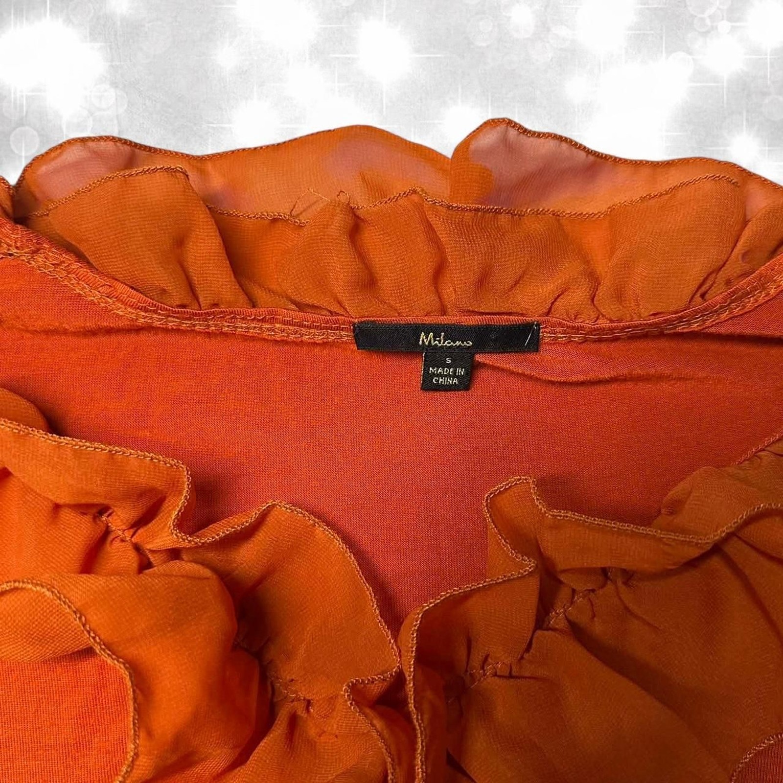 Y2K rustic orange ruffled long sleeve blouse. 90s style