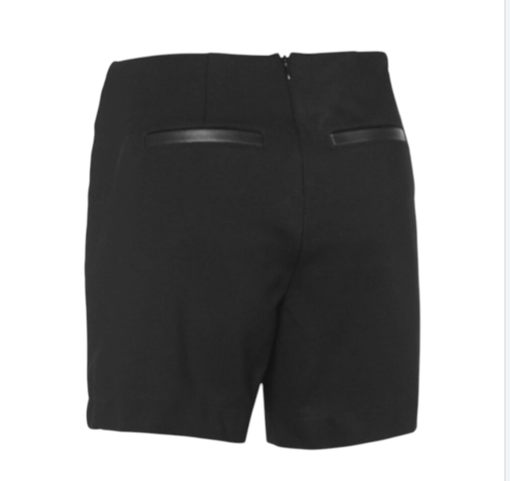 CABI 4585 JETT SKORT SKIRT SHORTS Black Vegan Leather Front PONTE KNIT BACK sz 6