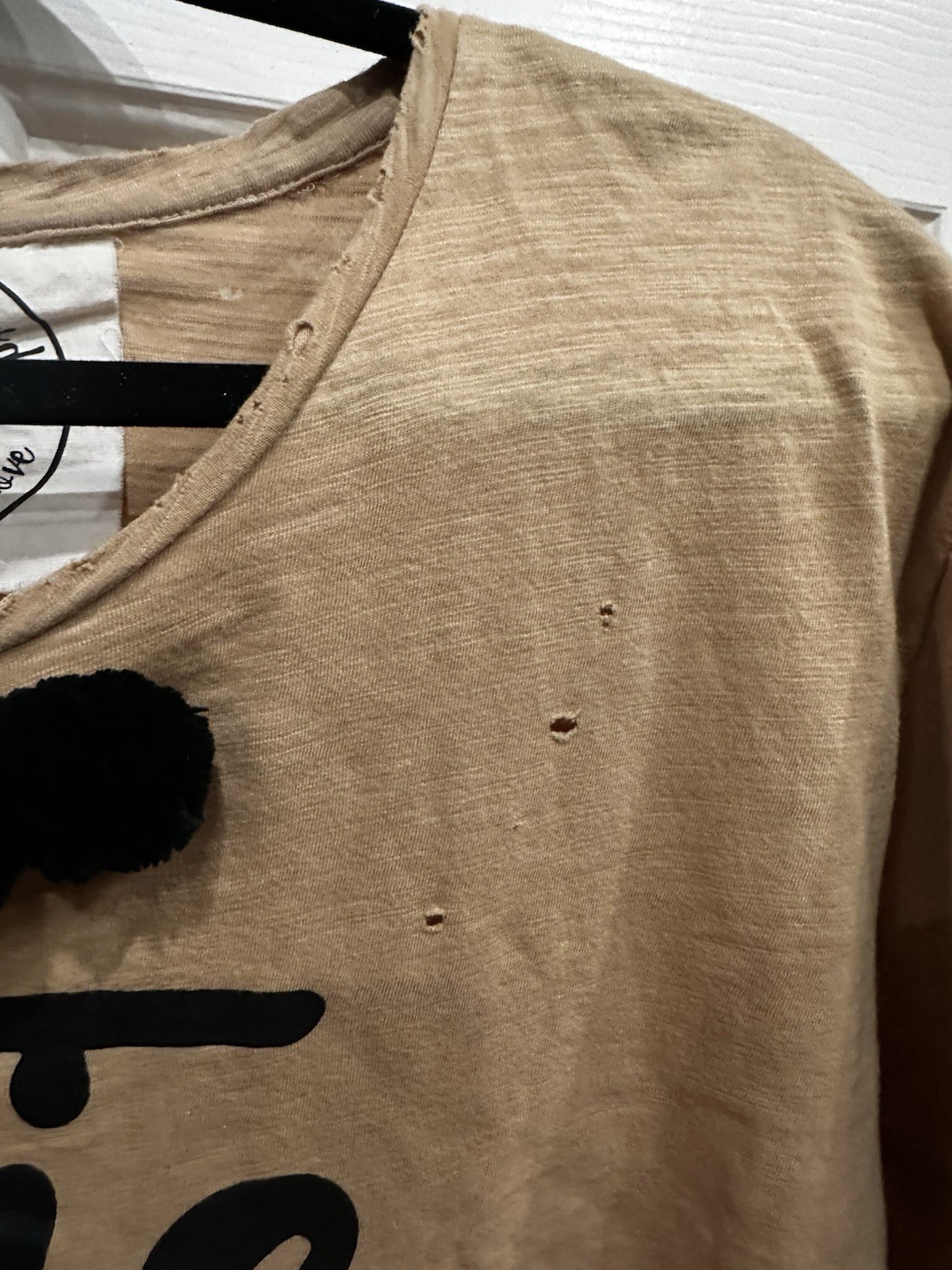 A Rare Bird “Cutie Pie” Distressed Graphic Tee with Pom Detail NWT Retail $65