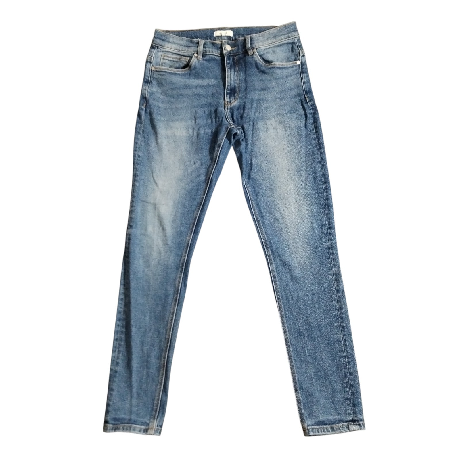 Arne Jeans Mens 30×30 Regular Blue Denim Slim Stretch Whisker Leather Logo Fade