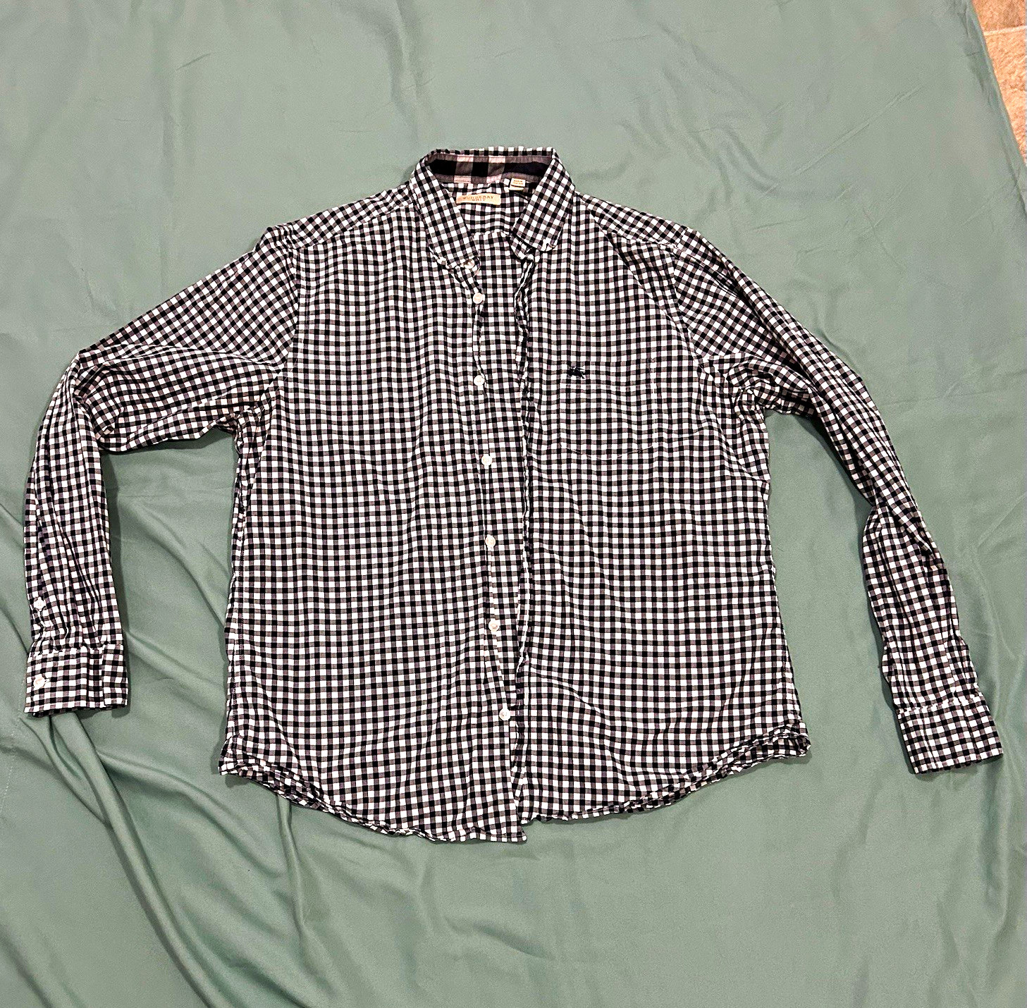 Burberry Brit Men’s XL Blue/White Check Woven Button-Up Shirt Long Sleeve