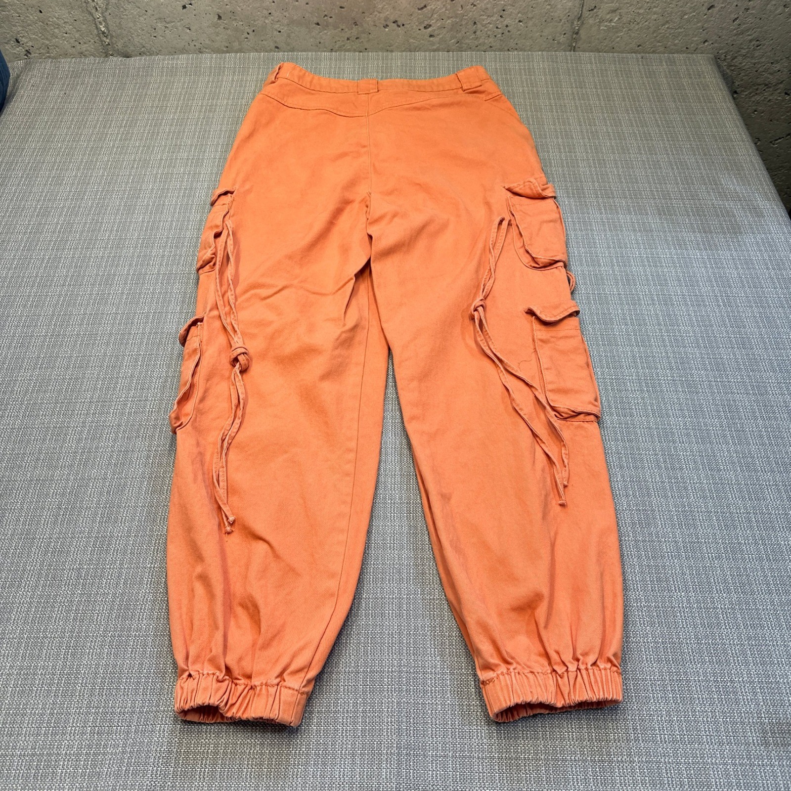 Orange Cargo Jogger Pants Womens Large Uility Parachute Y2K Skater Festival