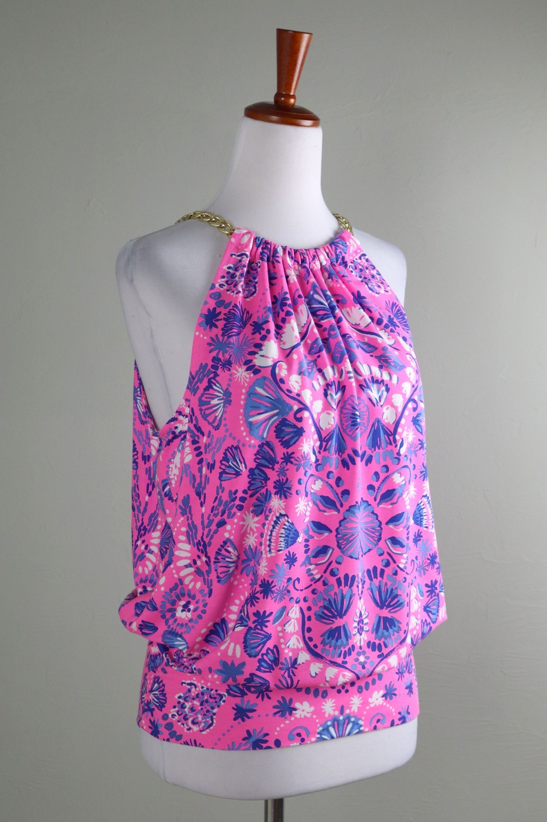 LILLY PULITZER $98 Bowen Chain Strap Havana Print Halter Top Size Small