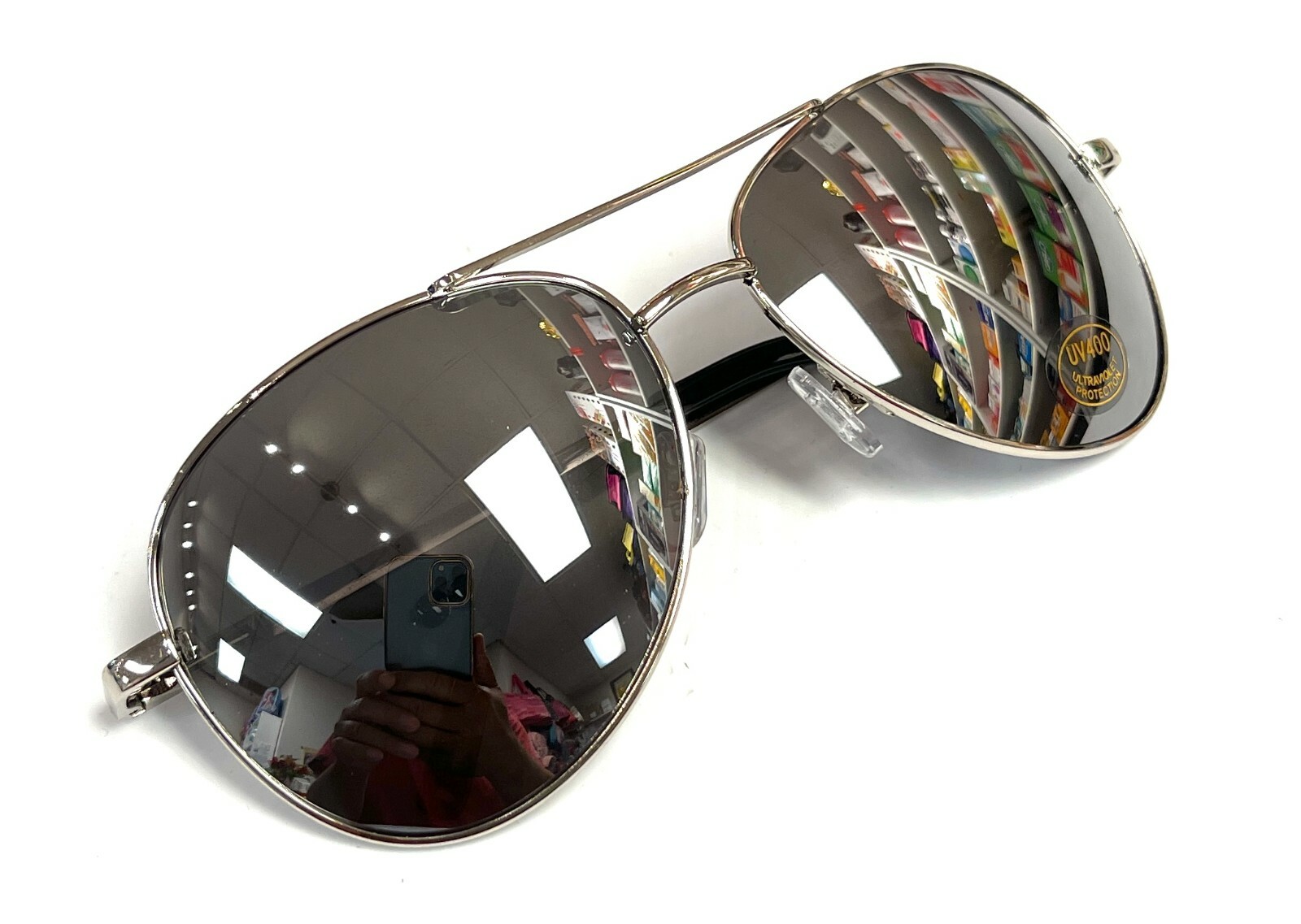 Aviator Sunglasses Black Mirror Lens Men Women Silver Spring Hinge Pilot UV 400