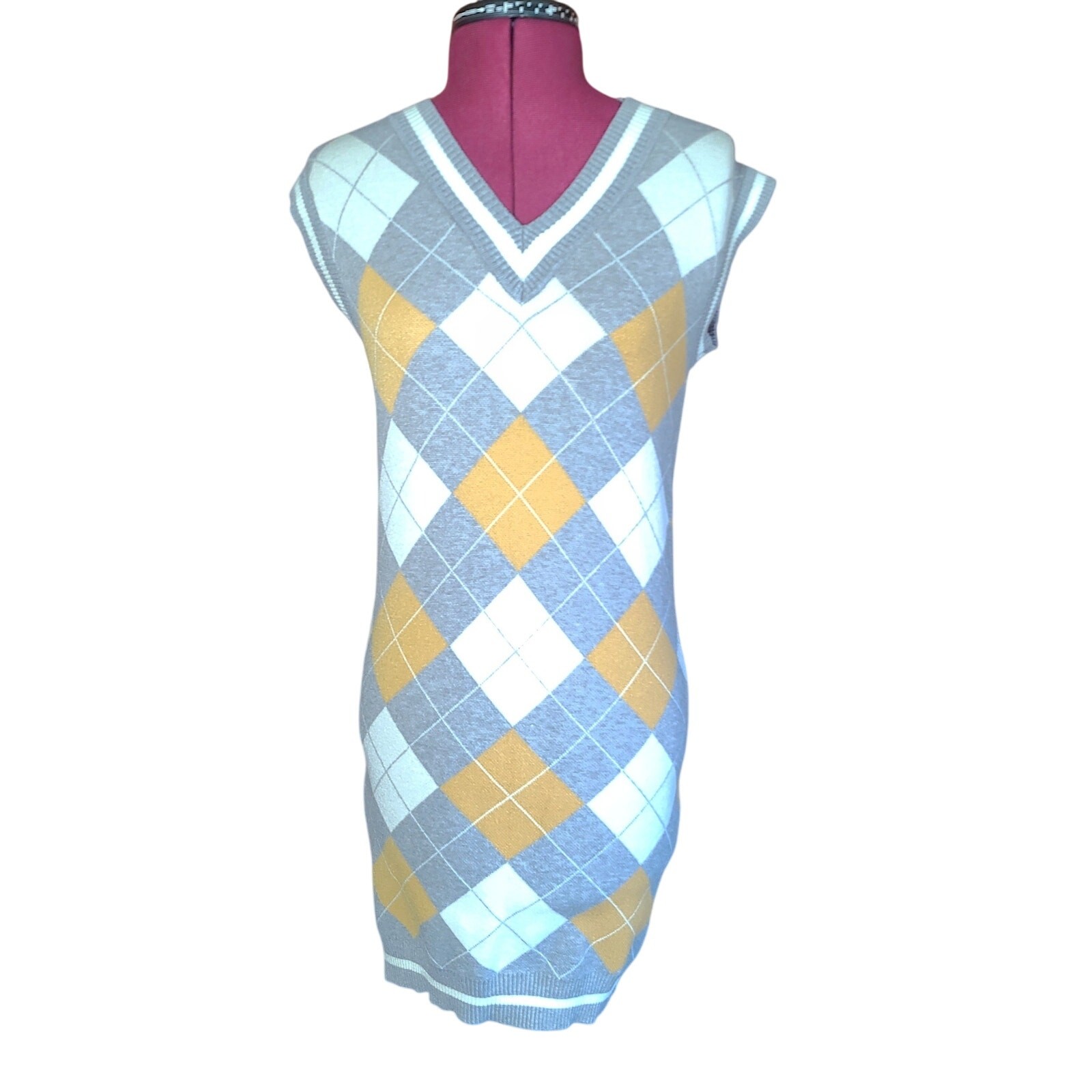 Willow & Wind Argyle Sweater Vest Dress Size XS Rayon Polyester Nylon Blend