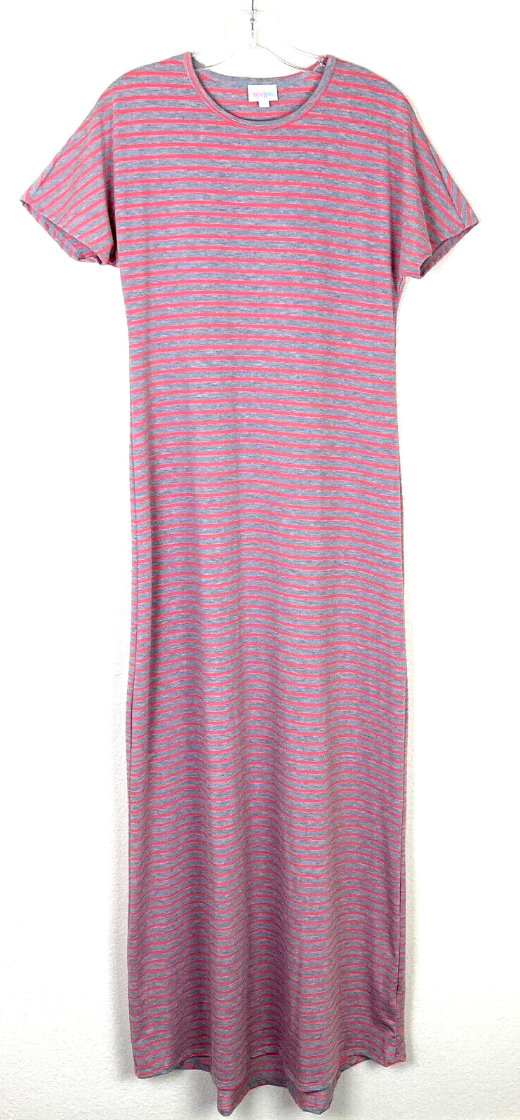 LULAROE Form Fitting T-Shirt Dress Size S Tall Gray Pink Stretch Hi-Low Hem