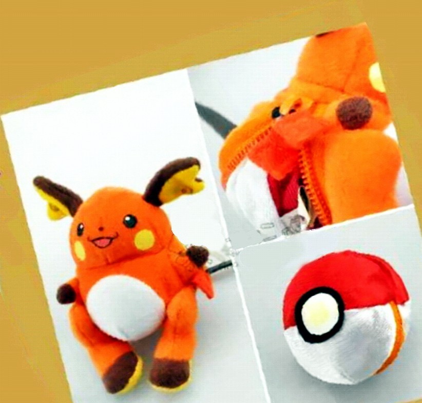 Raichu Reversible Poke-Ball Zipper Pull Plush Doll Attached to Handbag, Backpack