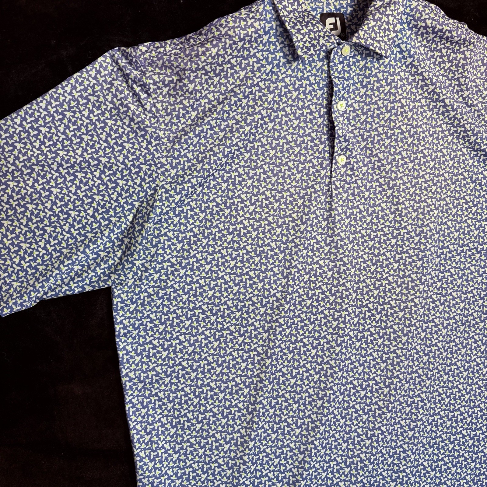 FootJoy Polo Shirt Mens 2XL Blue Floral Print Golf Performance Stretch Green