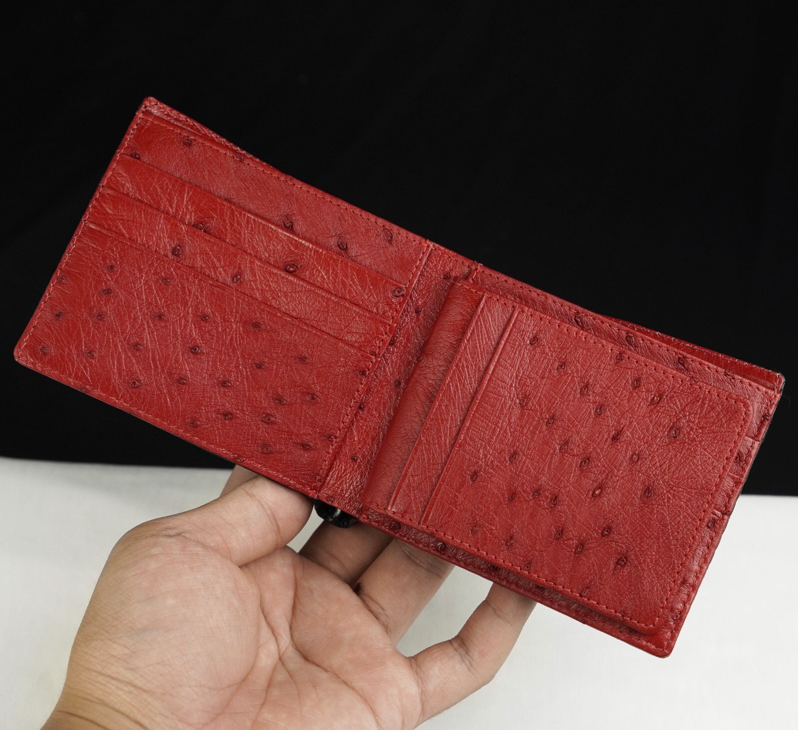 Black/Red Crocodile Bifold Leather Wallet Handmade RFID Blocking 8 Card Slots