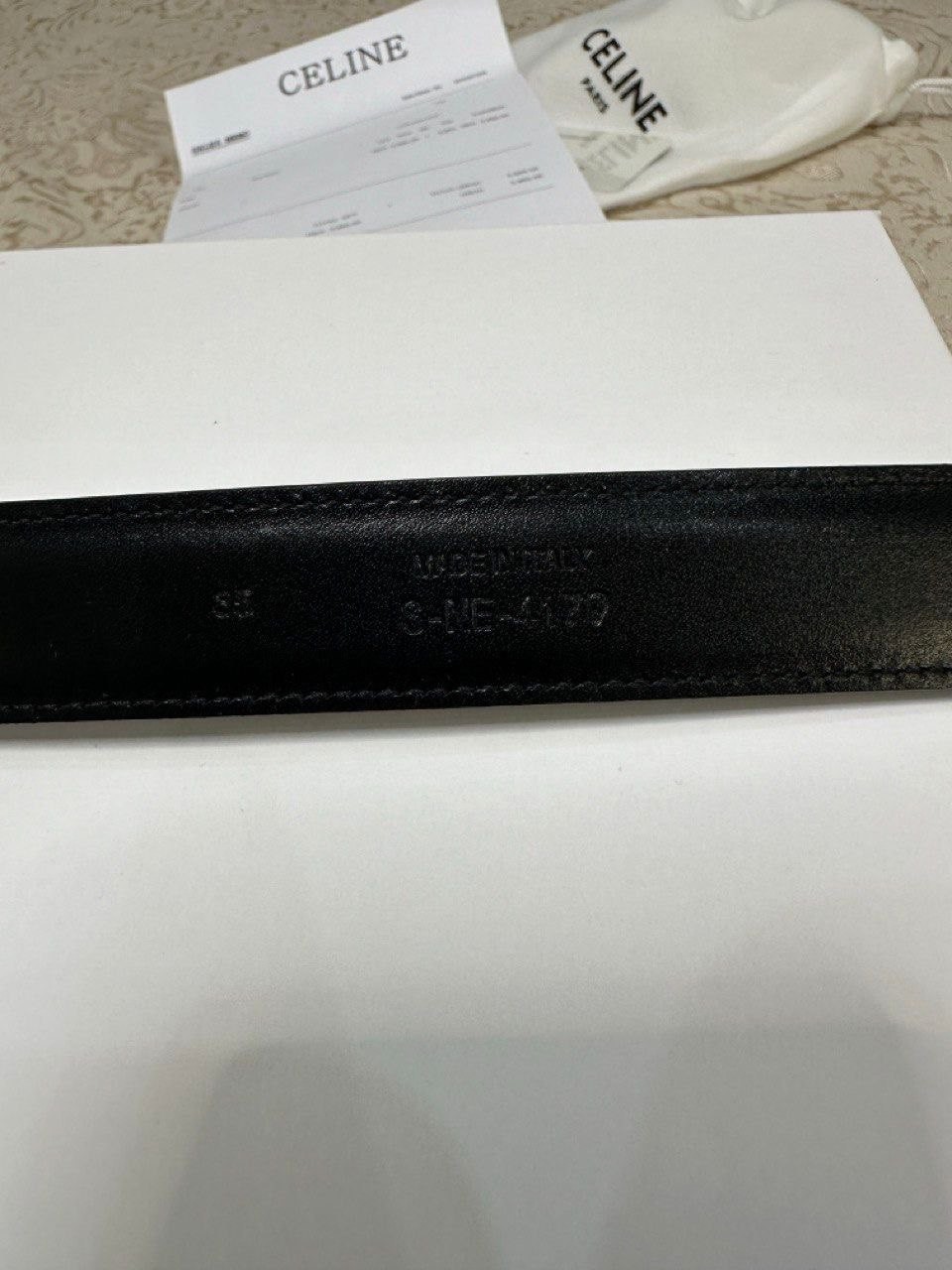 CELINE Triomphe Belt Black Smooth Leather Gold Buckle Logo Box Dustbag Size 85