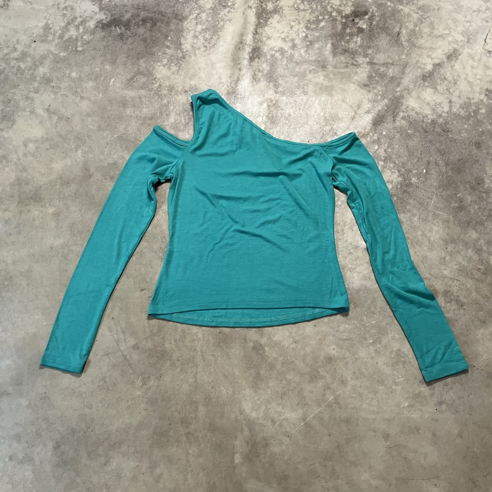We Wore What Shirt Womens Size Medium Teal Green Rib Rayon Cold Shoulder Top