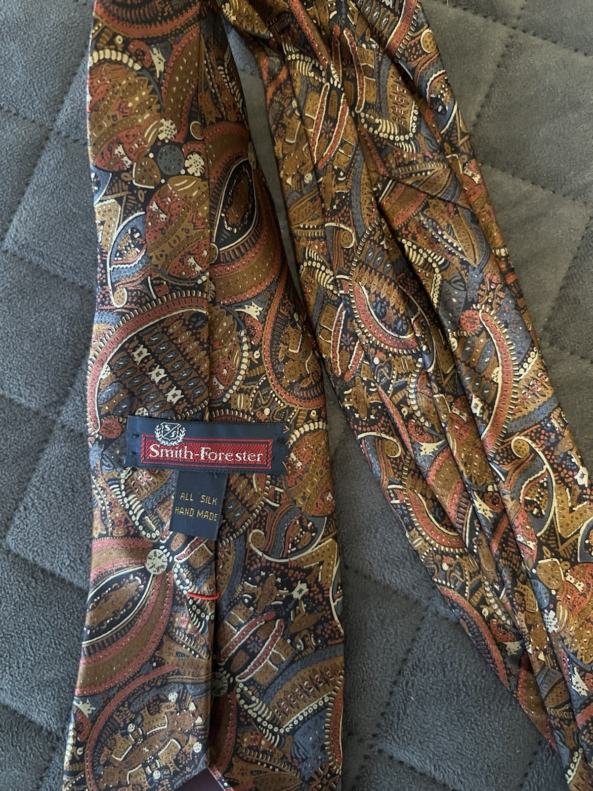 Smith Forester Men’s Silk Paisley Tie Brown Blue Tan Red Handmade Classic