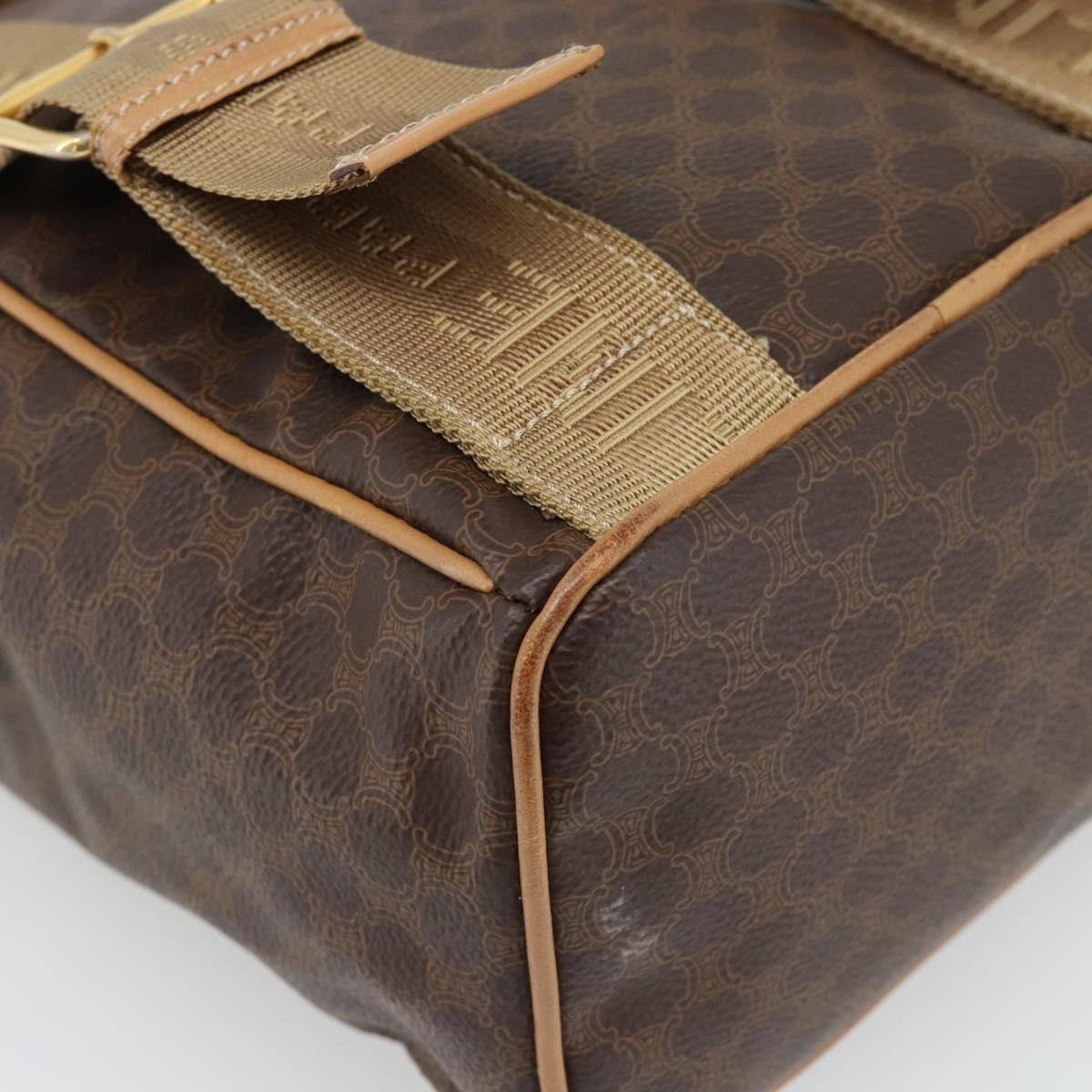 CELINE Macadam Canvas Backpack PVC Leather Brown Gold Auth 182528A