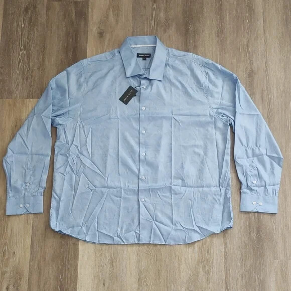 NWT Barry Wang Men’s Poly/Silk Blend Button Down Shirt Blue Size XXXL