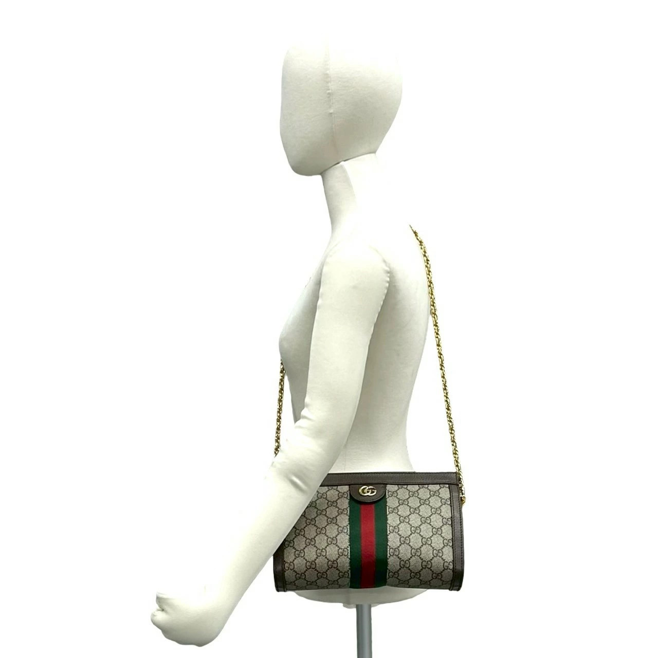GUCCI Ophidia GG Supreme Small Logo Pattern Leather Chain Shoulder Bag Brown
