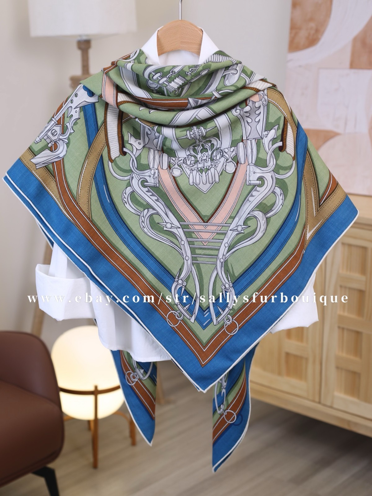 Sallys 70% Cashmere & 30% Silk Wrap Scarf Belt Print Double Face Shawl 53″ Green