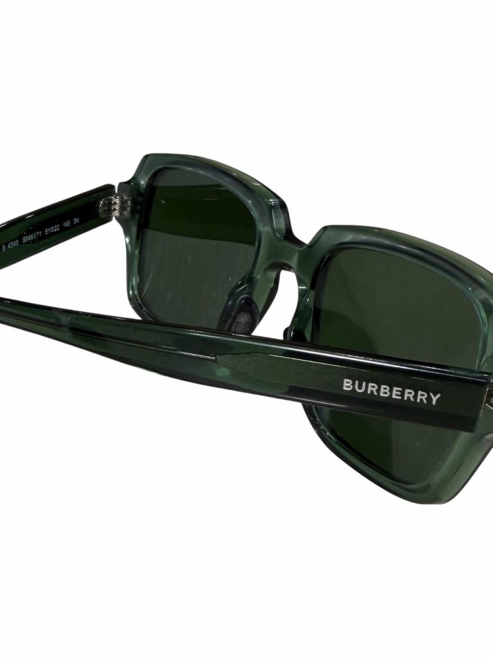 Burberry Dark Green Rectangular Sunglasses With Metal Accents