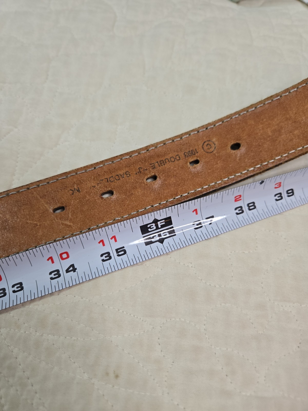 Double J Saddlery Belt Black Leather Concho Two Tone Metal Accents 38 No Buckle