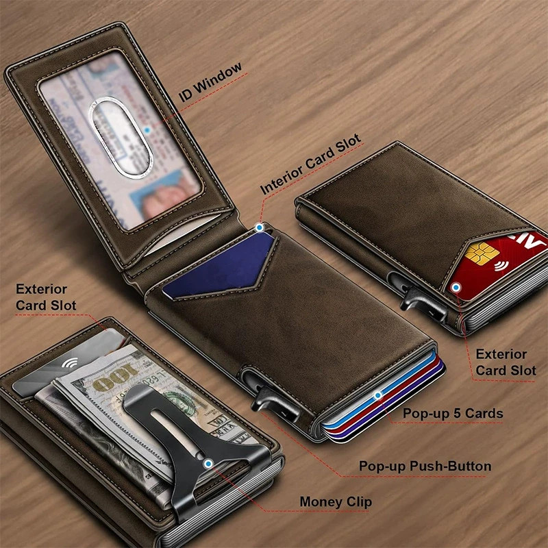 Slim PU Leather Credit Card Holder RFID Blocking Smart Wallets with Money Clip