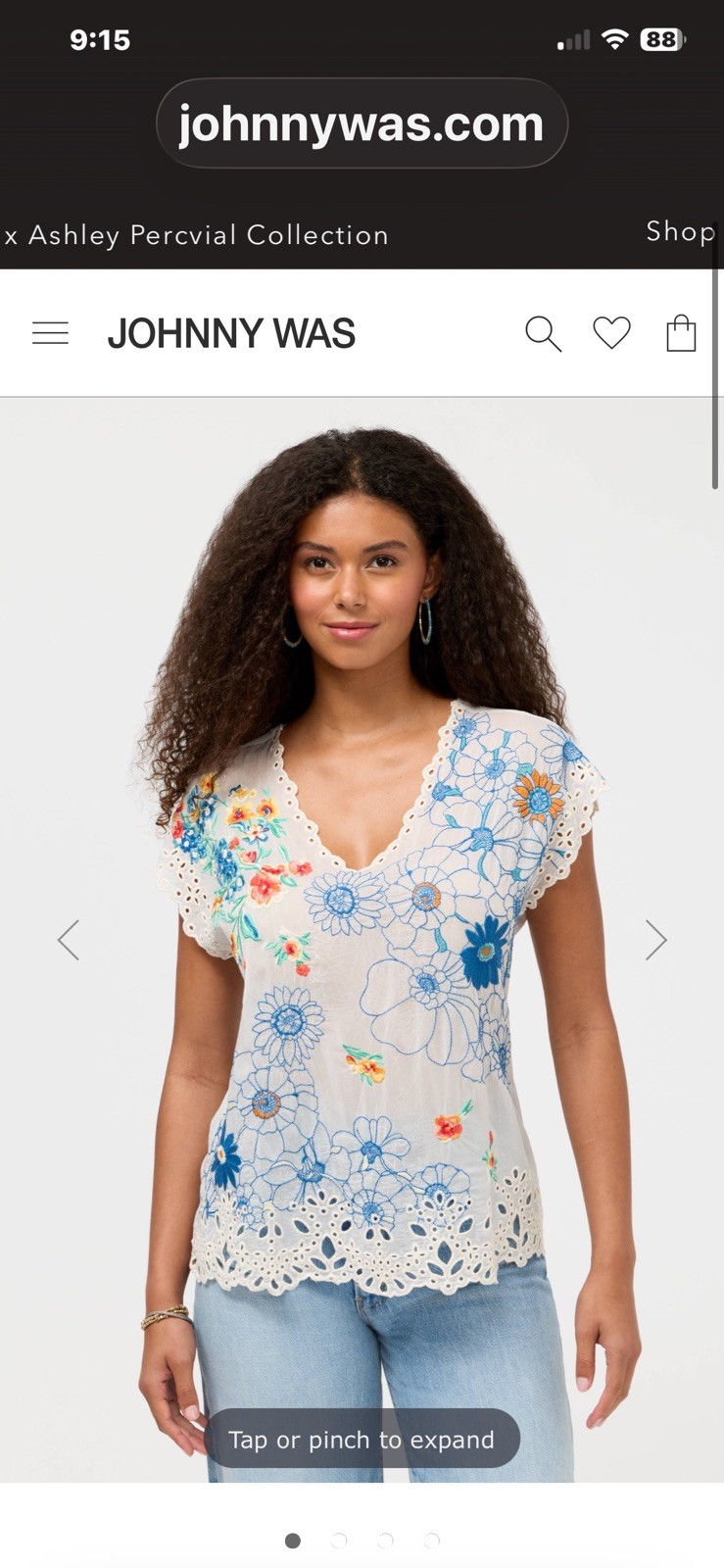 Johnny Was Women’s M White Sheer Floral Embroidered V-Neck Blouse read feedback