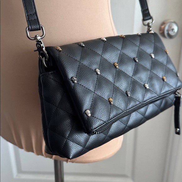 Betsey Johnson Black XO Jayne Quilt Crossbody Clutch Gold & Silver Skull Accent_