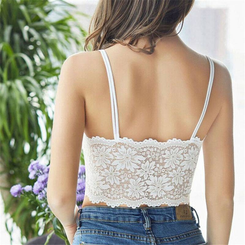 Floral Bralette Top Padded Lace Tank A Bustier Cami Vest Women Backless Crop Bra
