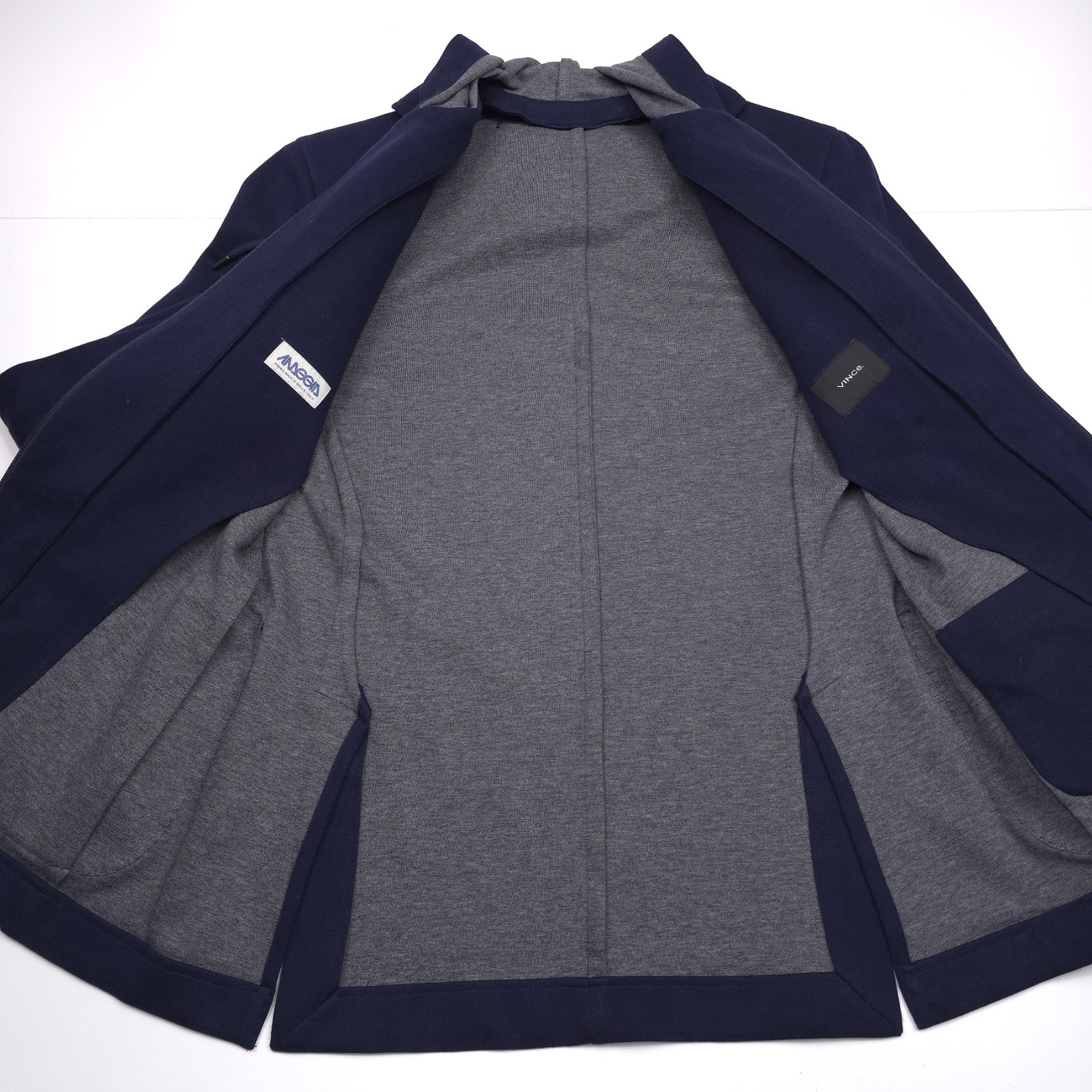 Vince Isle Double Face Blue Jersey Sport Coat Mens 38R Slim Fit Removable Hood