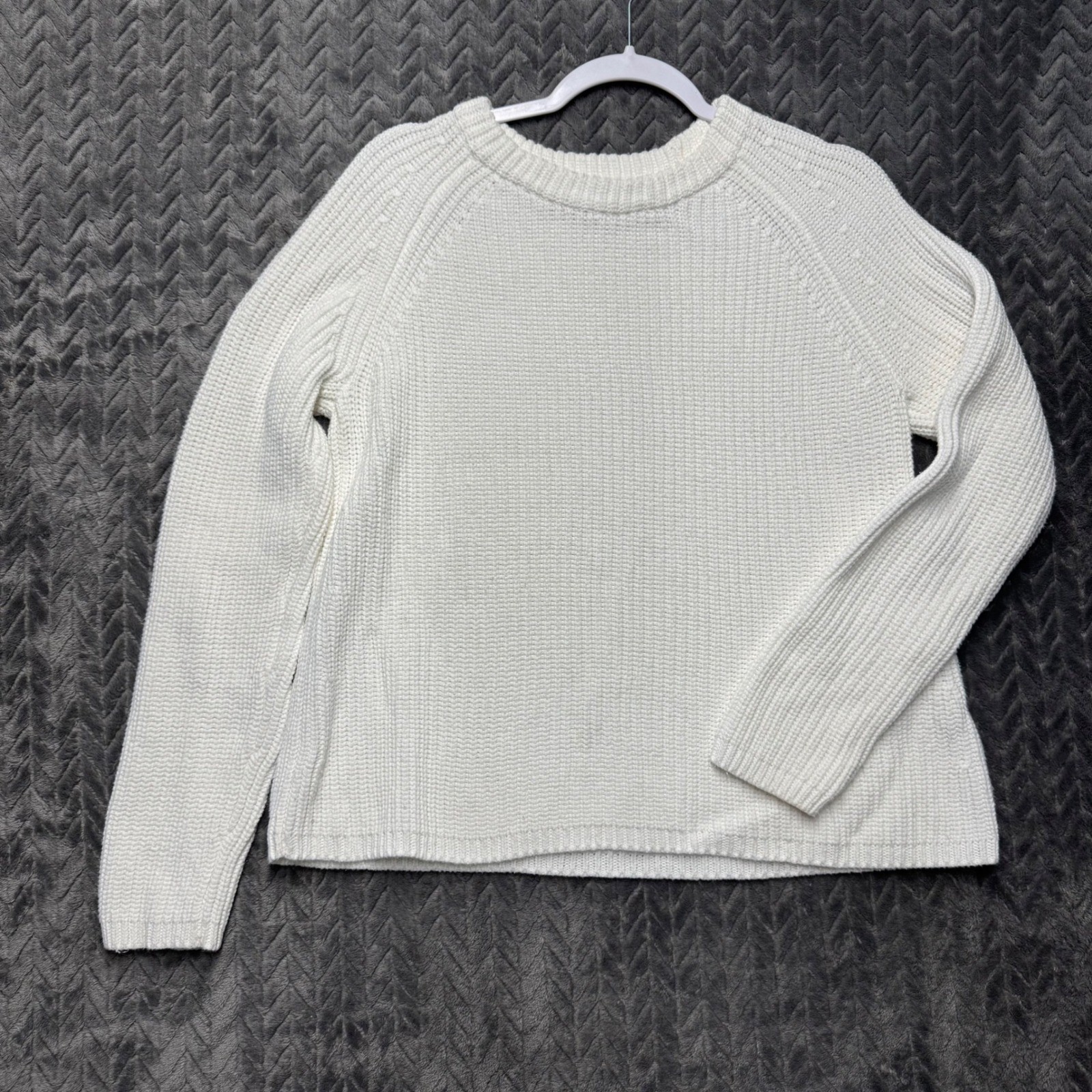 Quince Shaker Stitch Sweater Small White Excellent Organic Cotton Raglan (2051)