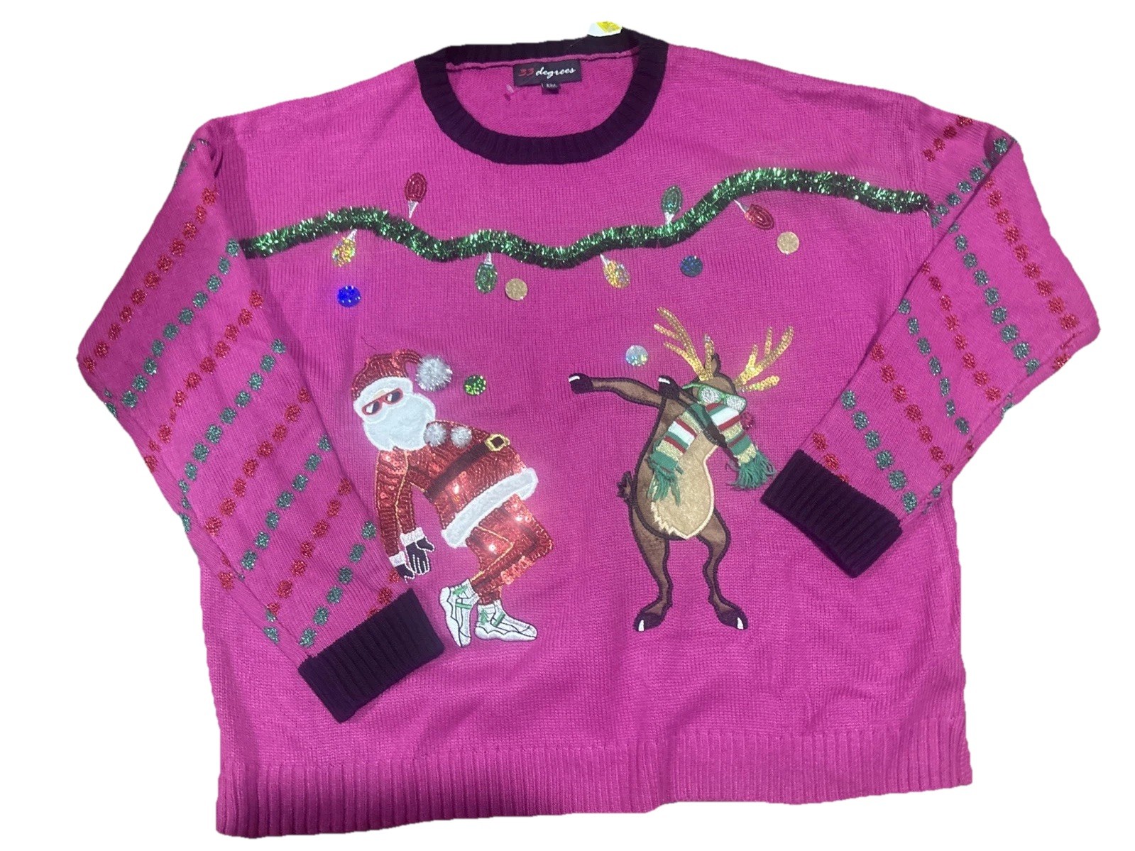 33 Degrees Ugly Christmas Holiday Reindeer Women’s Sweater New NWT Size XXL