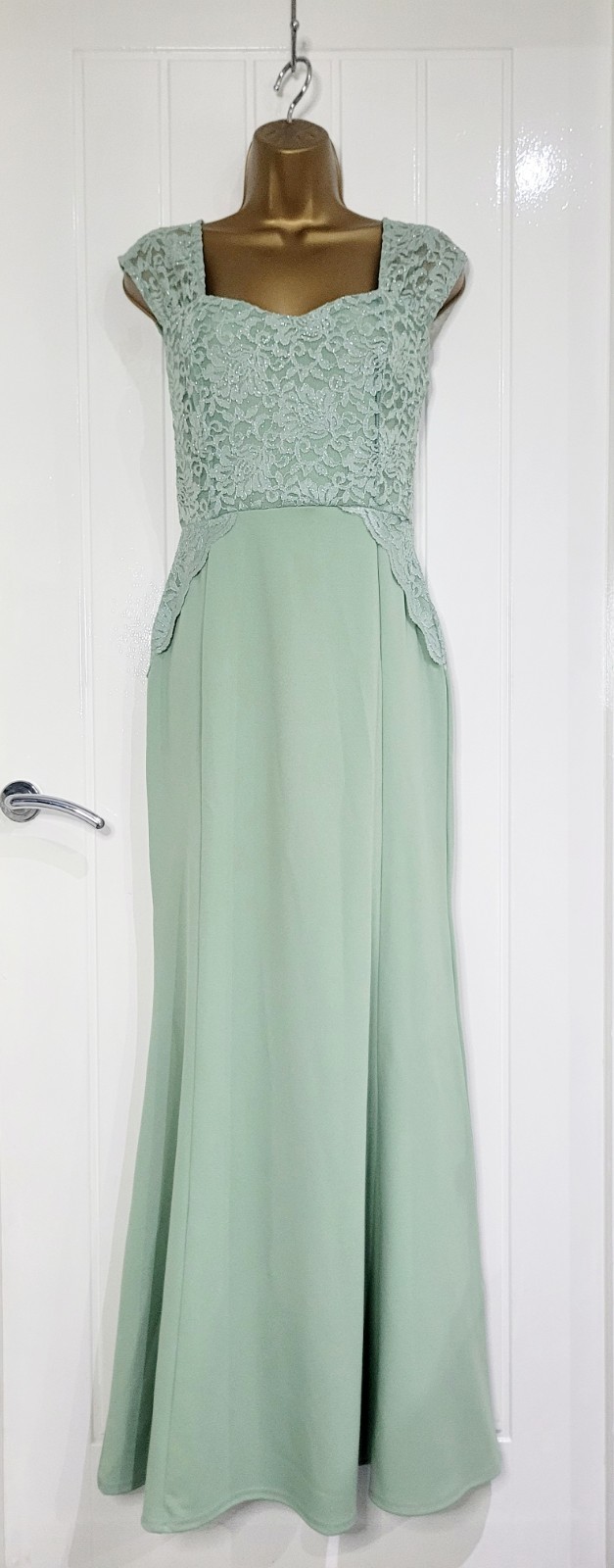 QUIZ size 10 Sage stretch fishtail maxi dress lace wedding ball prom formal NEW