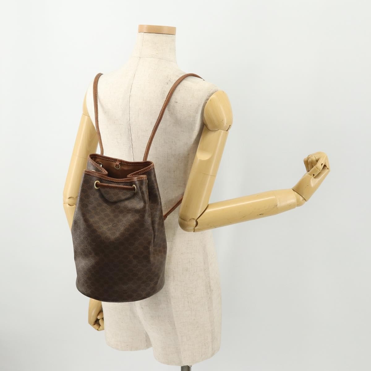 CELINE Macadam Canvas Purse Backpack PVC Leather Brown Gold Auth 174718