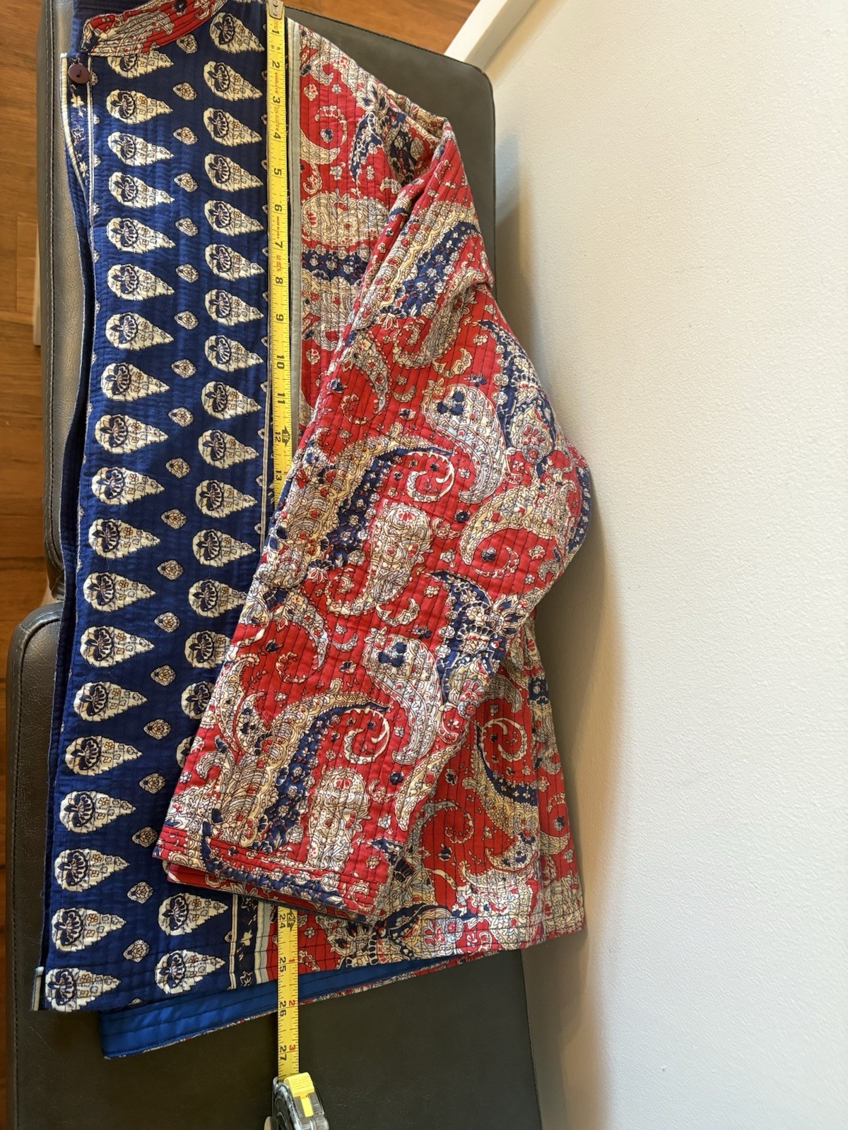 Handmade Quilt Top Blazer Blue Red Boho XL XXL 2xl Thin Quilted Button Shirt