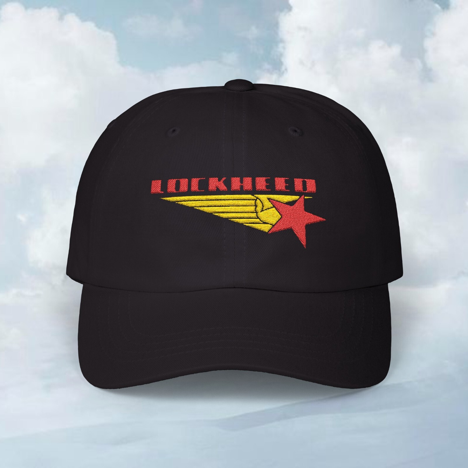 Lockheed Embroidery Vintage Star Embroidered Logo Inspired Black Classic Dad Hat