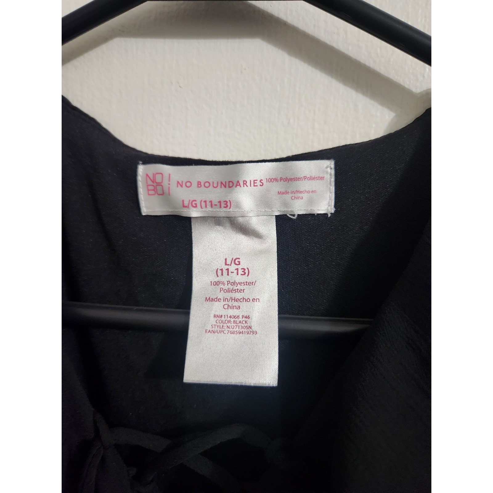 No Boundaries Girls Black Ruffle V-Neck Chiffon Dress Size L 11-13 NJ27T305N