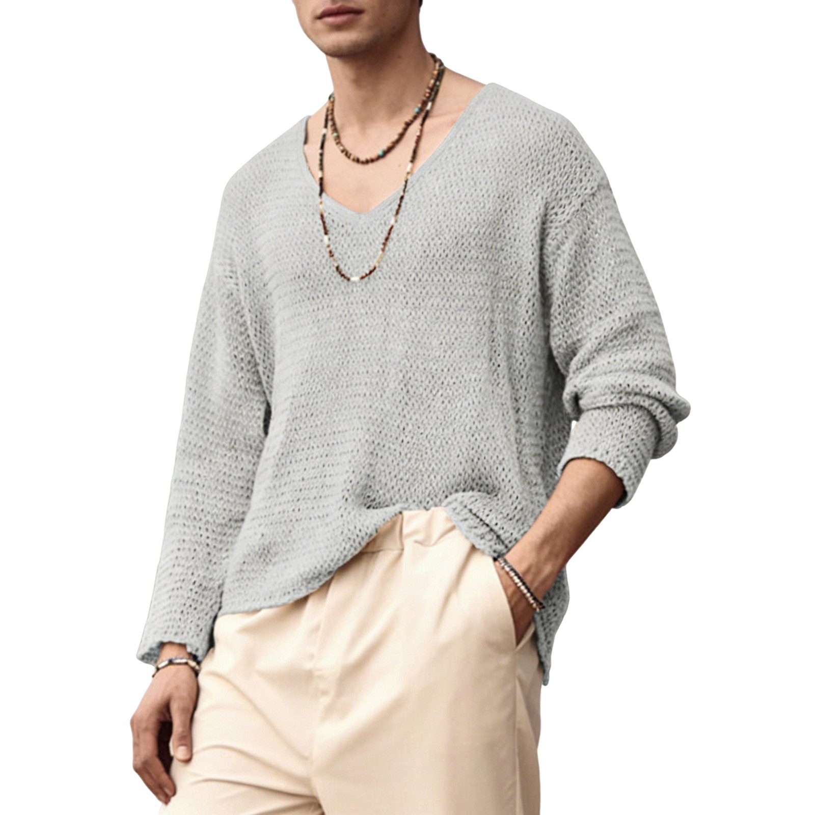 1X (Mens Vintage Style Jumper, Plain, V Neck, Long Sleeves, L9825