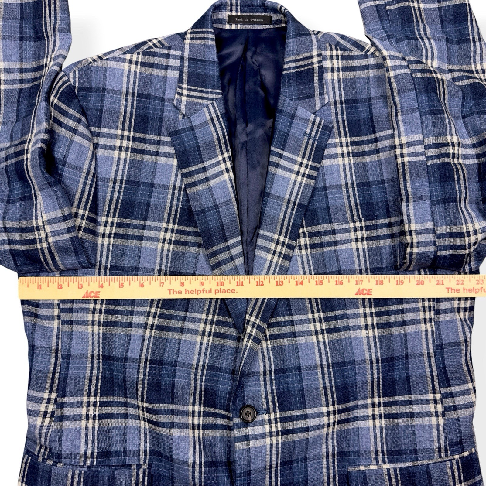 Lauren Ralph Lauren Men’s Blue Plaid Linen Ultraflex Blazer Suit Jacket Size 44R