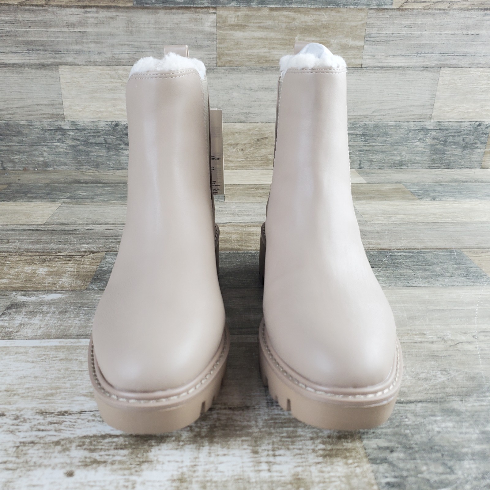 The Drop Campbell Women Chelsea Boot Sz 8.5 M Taupe Leather Mid Top Elastic Gore