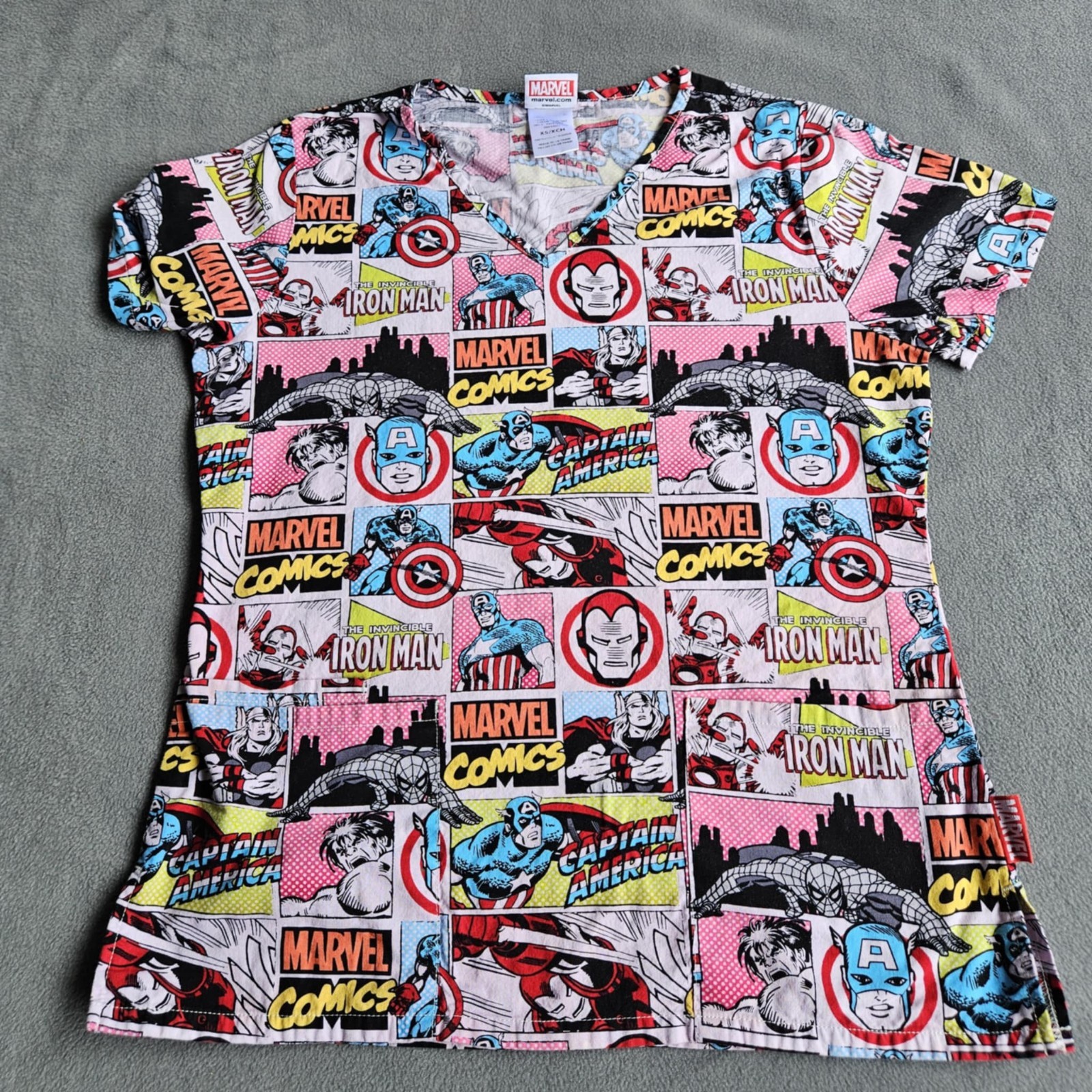 Marvel Universe Shirt XS Multicolor Unisex Top Short Sleeve V Neck