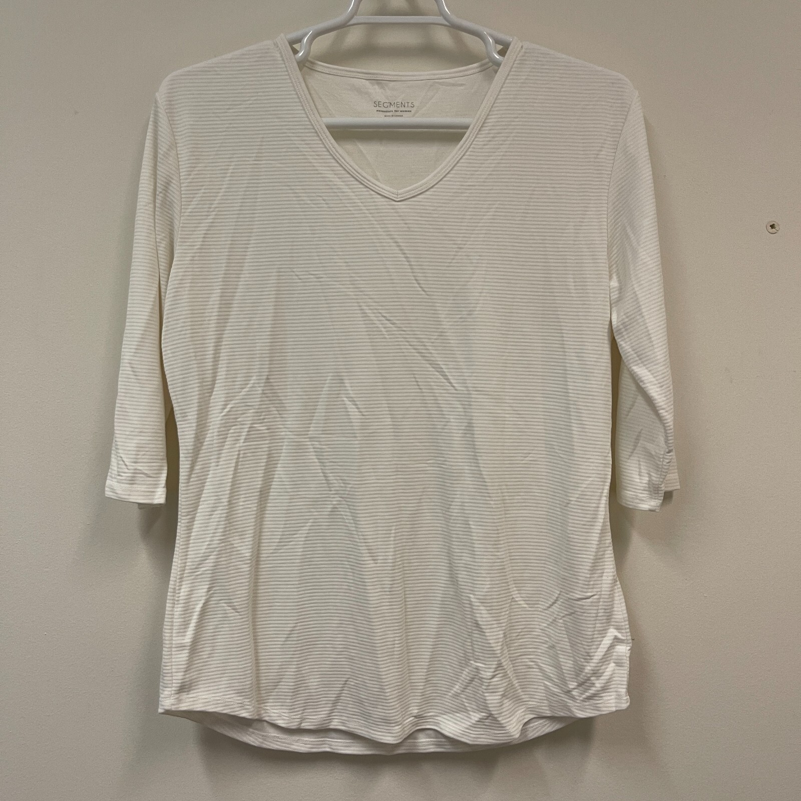 Seg’ments Womens Textured Knit V-neck Essential T-Shirt Top XL White 3/4 Sleeve