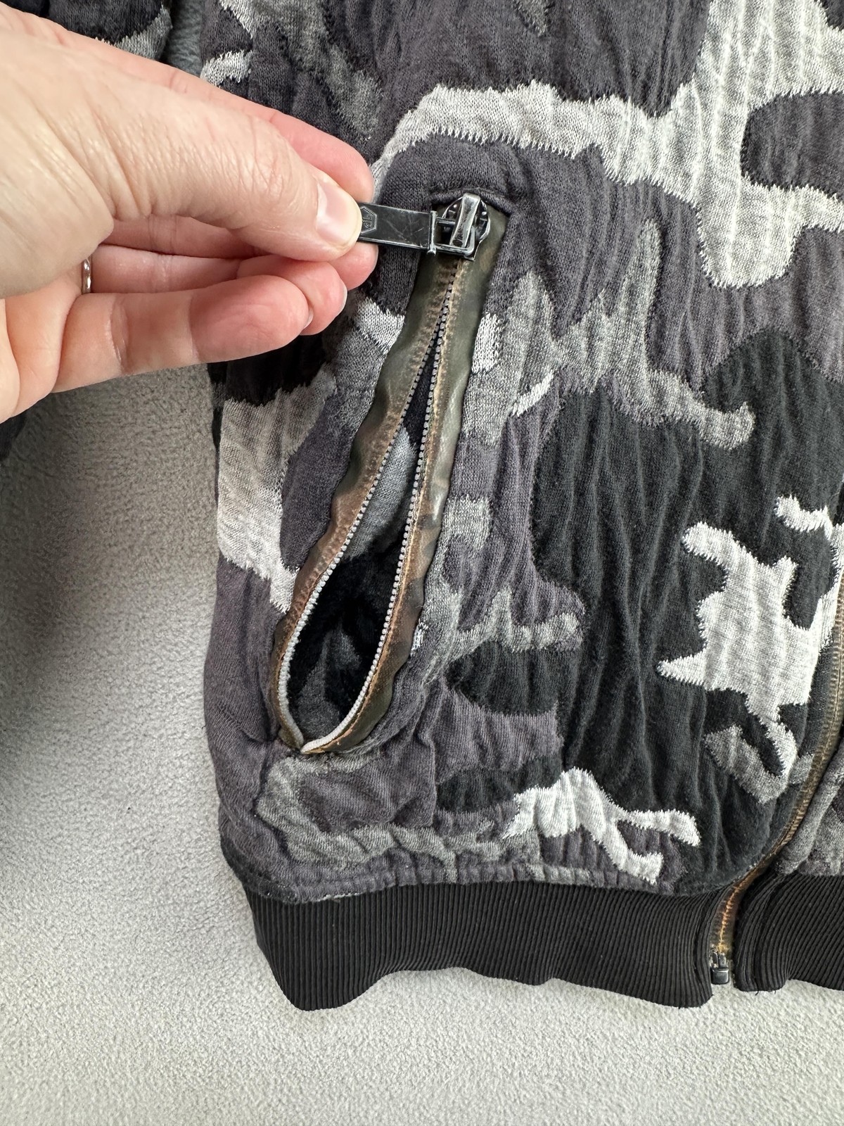 Philipp Plein Jacket Large Bomber Camo Quilted Zip Fighter Jet Hex Patch FLAW