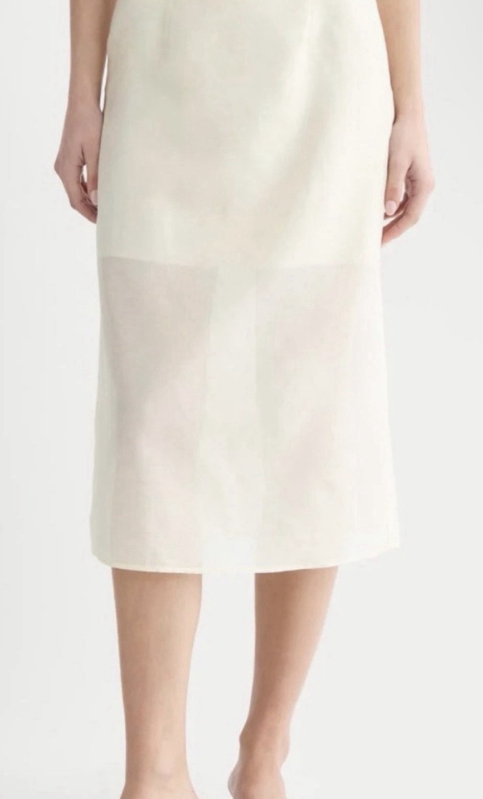 A New Day Cream Midi Skirt Sheer Panel Side Zip No Stretch NWT