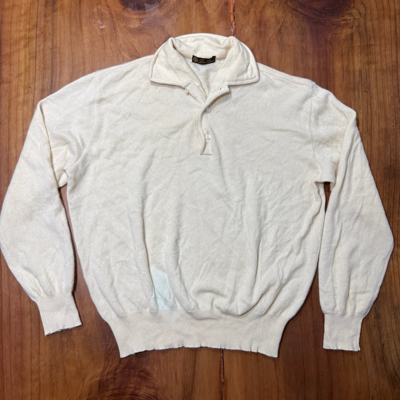 Loro Piana Collared Men’s Sweater 50 Medium Cream Cashmere Pullover Polo L3-1