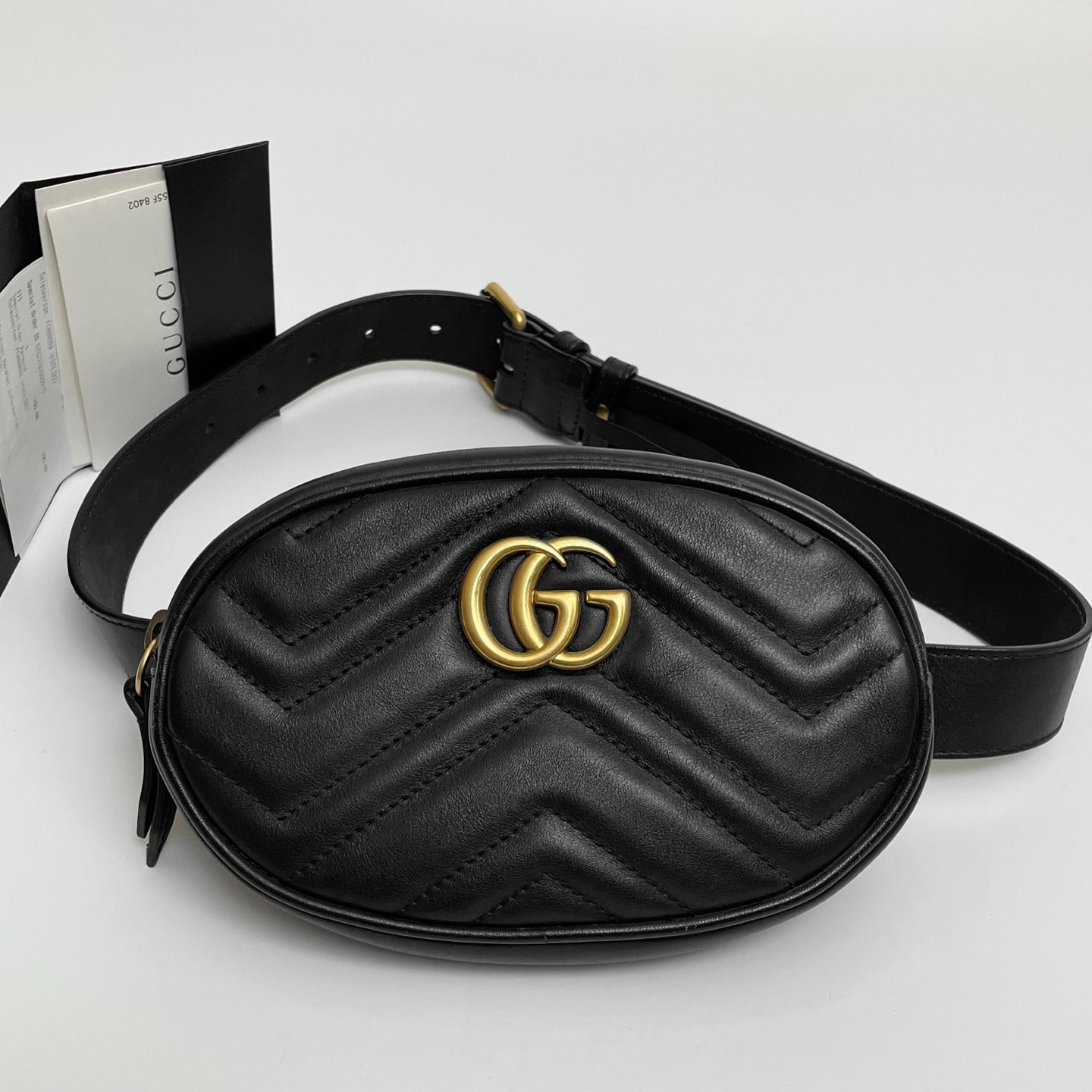 GUCCI GG Marmont Matelasse Chevron Quilted Leather Belt Bag Black