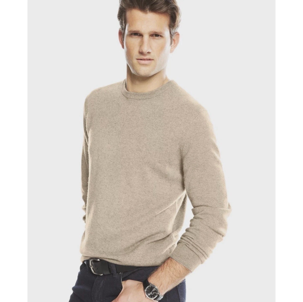 CLUB ROOM LUXURY Men’s 100% Cashmere Tan Crew Neck Sweater Oatmeal Large NWT