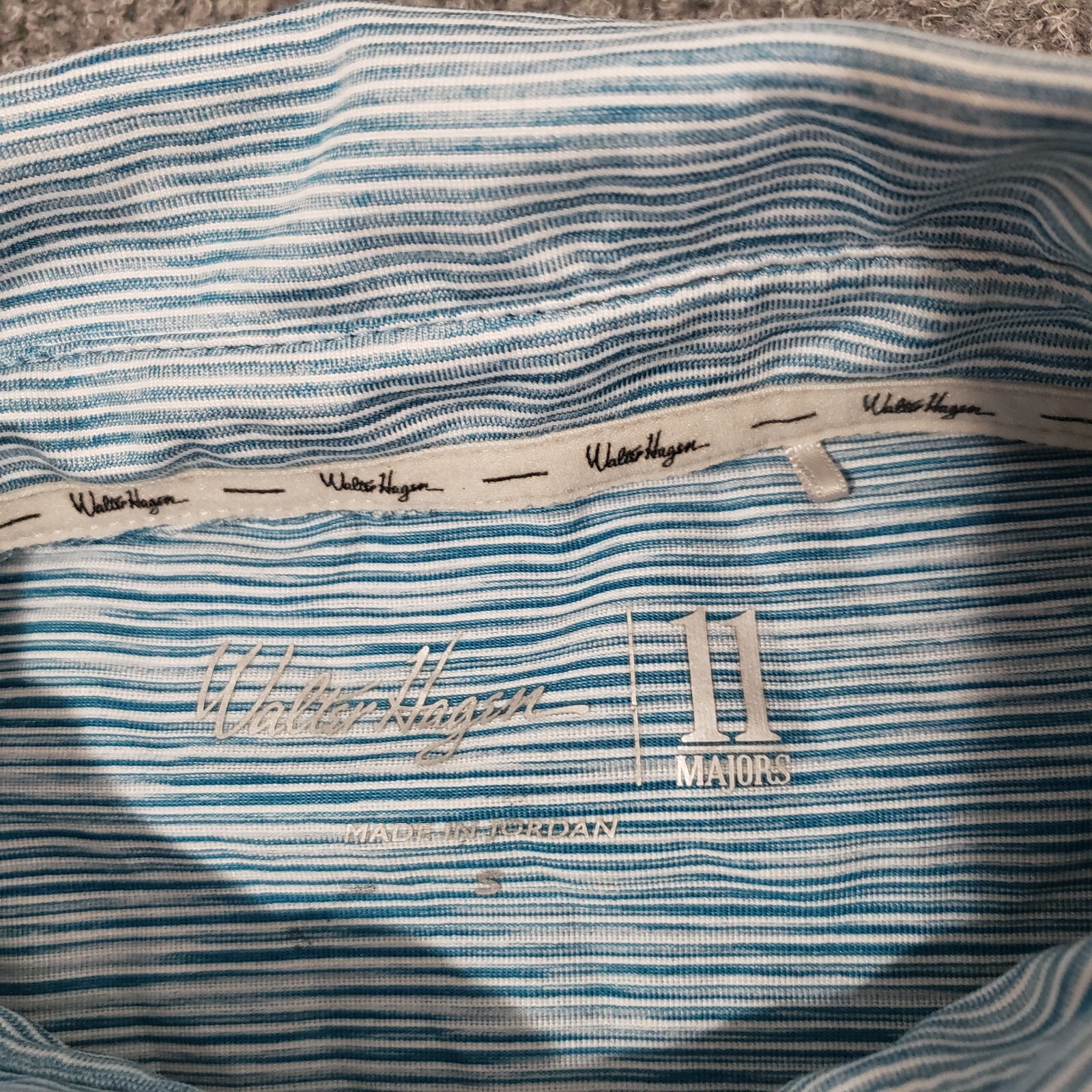 Walter Hagen 11 majors polo men’s small striped blue poly spandex blend