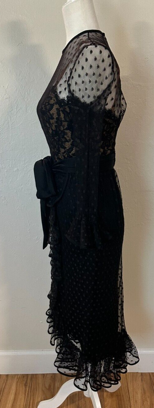 Vintage 60s Jack Bryan Illusion Lace Polka Dot Tulle Flouncy Cocktail Dress